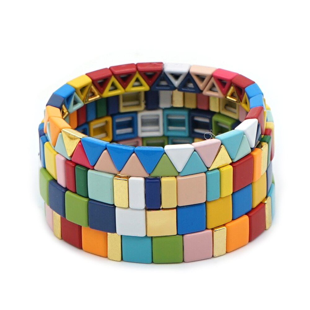 Shinus Braccialetti Arcobaleno per Le Donne Fatti A Mano Smalto Piastrelle in Rilievo Del Braccialetto di Modo Pulseras Boemia Armbanden Commercio tutto'ingrosso Dei Monili