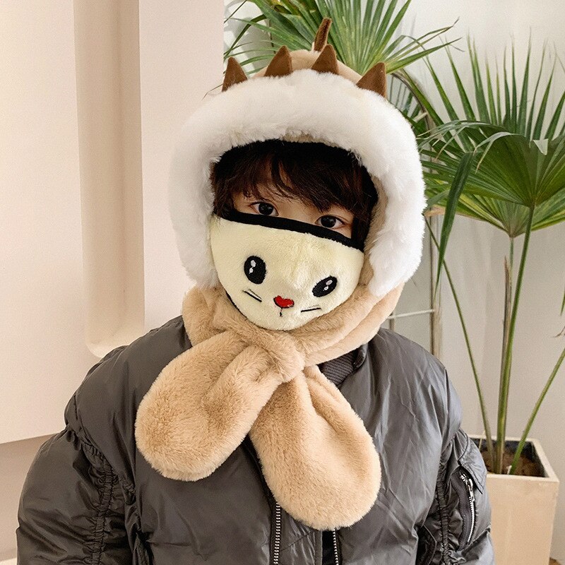 Kindersjaal een muts herfst winter koreaanse versie imitatie konijnenbont babymeisjes warme muts pluche dinosaurussenoren capuchonsjaal