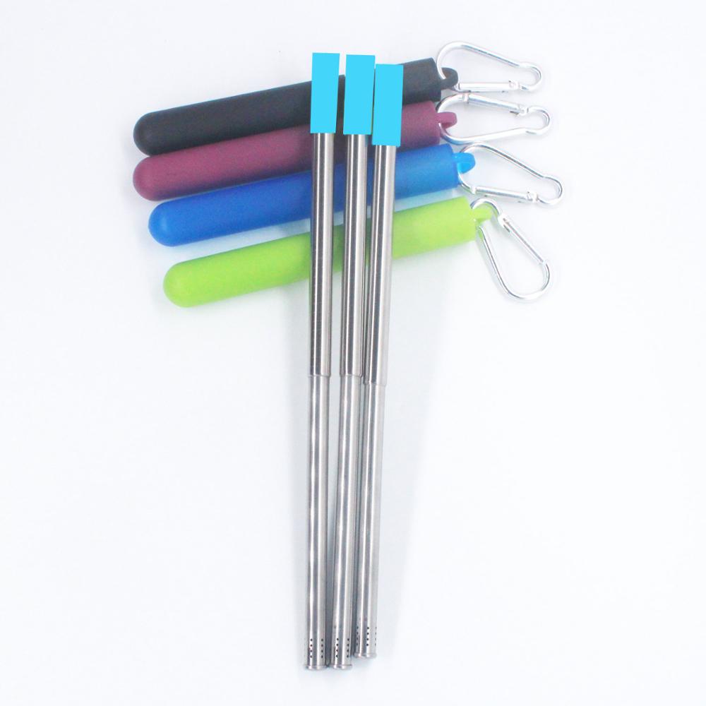 Paille à deux sections réutilisable, avec trou de filtre et brosse à paille rétractable pour le thé, etc.