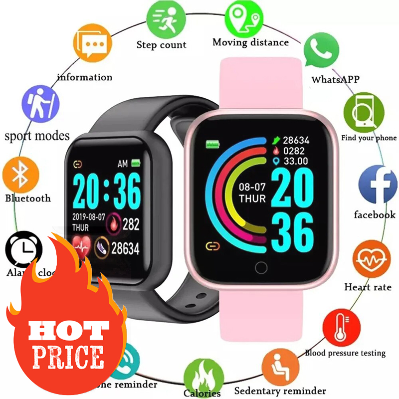 Nuovo Y68 Smart Watch Schermo a colori Conteggio passi Modalità multi sport Promemoria messaggio Fotografia Musica Telecomando Smart Band