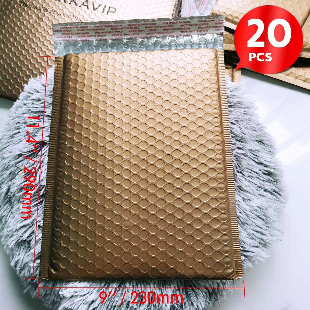 5 Size 20PCS Bubble Mailers Matte Gold Envelopes With Bubble Padded Postal Mailing Envelope Bags Waterproof Courier Bag: 230x290mm-20 Pieces