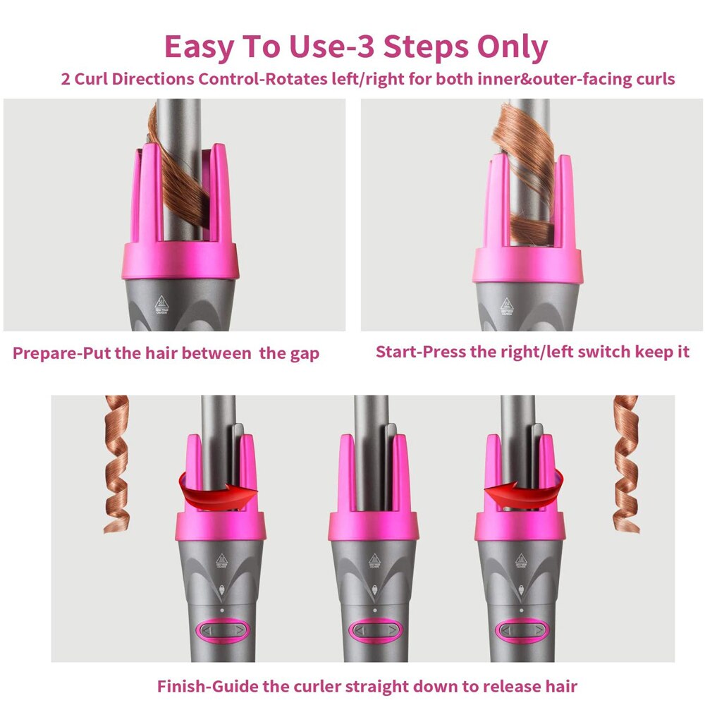 Rizador de pelo automático 3 en 1, rizador de pelo giratorio de cerámica para rizos y ondas, 230 ℃, Varita de onda de calentamiento rápido