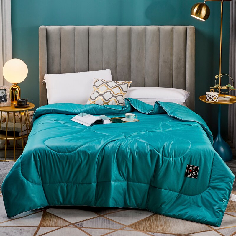 Sommer-steppdecke, einfarbig weiß, Polyester, klimaanlagen-bettdecke, blaue decke, eisseiden-bettüberwurf, heimtextilien , 150*200 200*230: 200 x 230cm / Blau