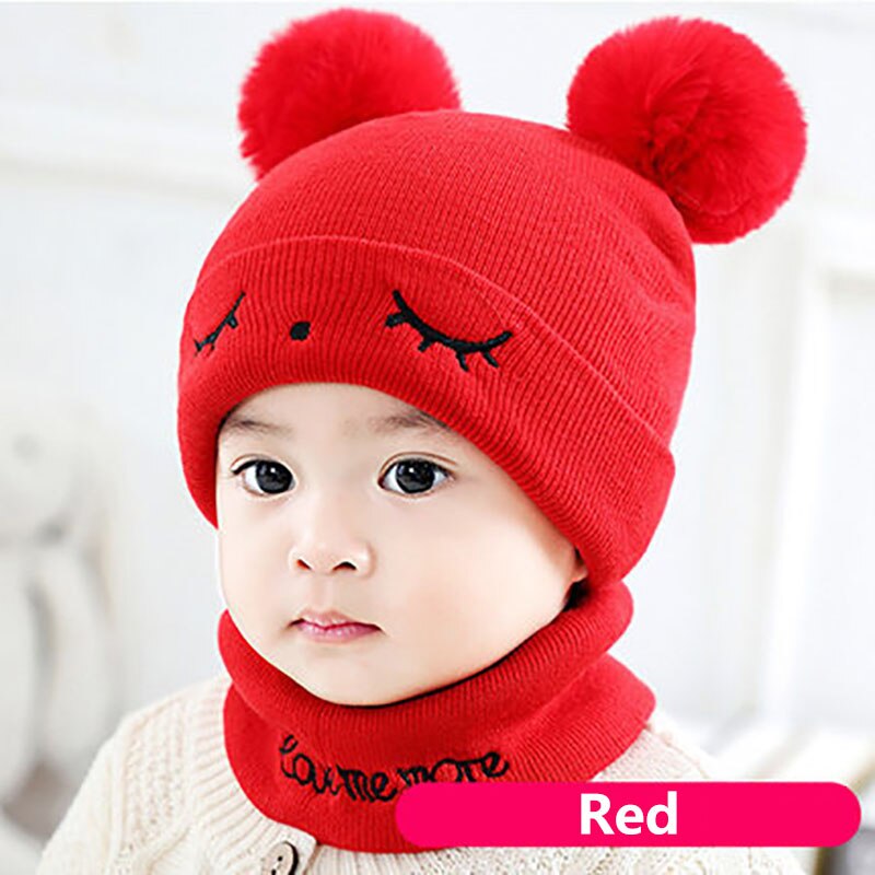 2 stuks/set winter baby muts sjaal schattige dubbele pompon mutsen sjaals gebreide warme baby jongen meisje muts o ring sjaal