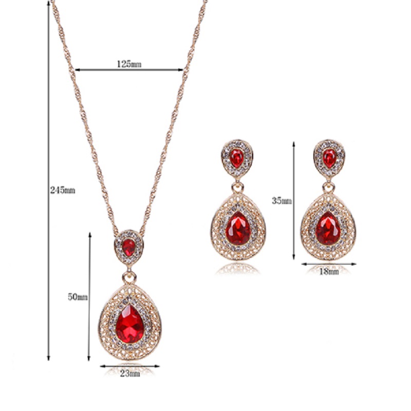 Vrouwen Luxe Strass Oval Charm Ketting + Dangle Oorbellen Sieraden Set