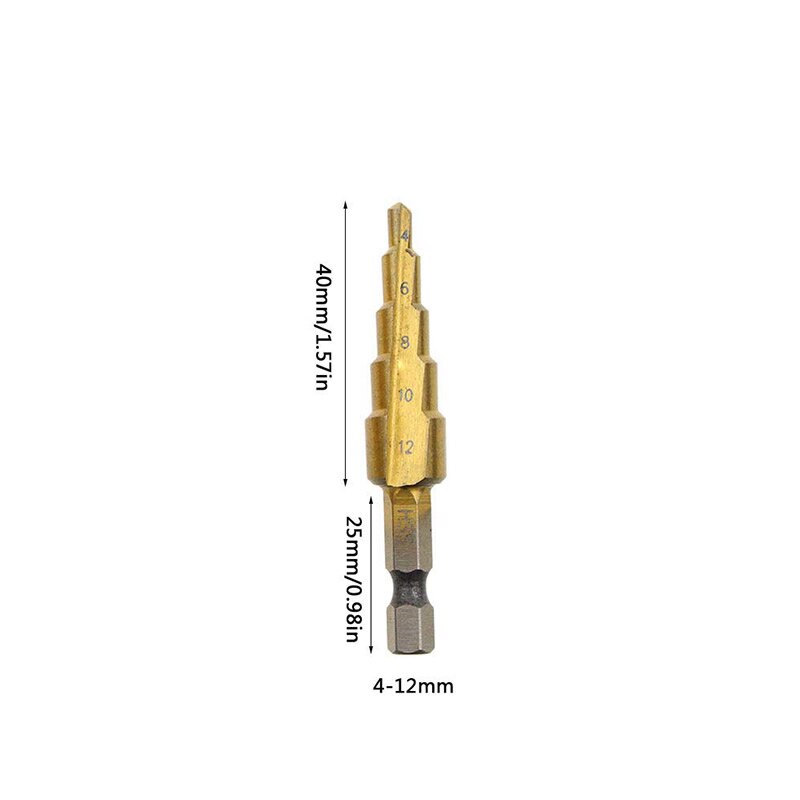Hss Step Cone Conical Drill Bit Set Hole Milling Cutter Titanium Coating Hexagon/Triangle Shank: Hexagon-4-12