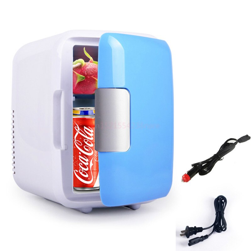 4l lyserøde bilkøleskabe mini lille hjemmestue hjemmebil dobbeltbruger studerende enkeltdørs lille køleskab 220v/12v 18*23*30cm 50w: Blå til bil hjem