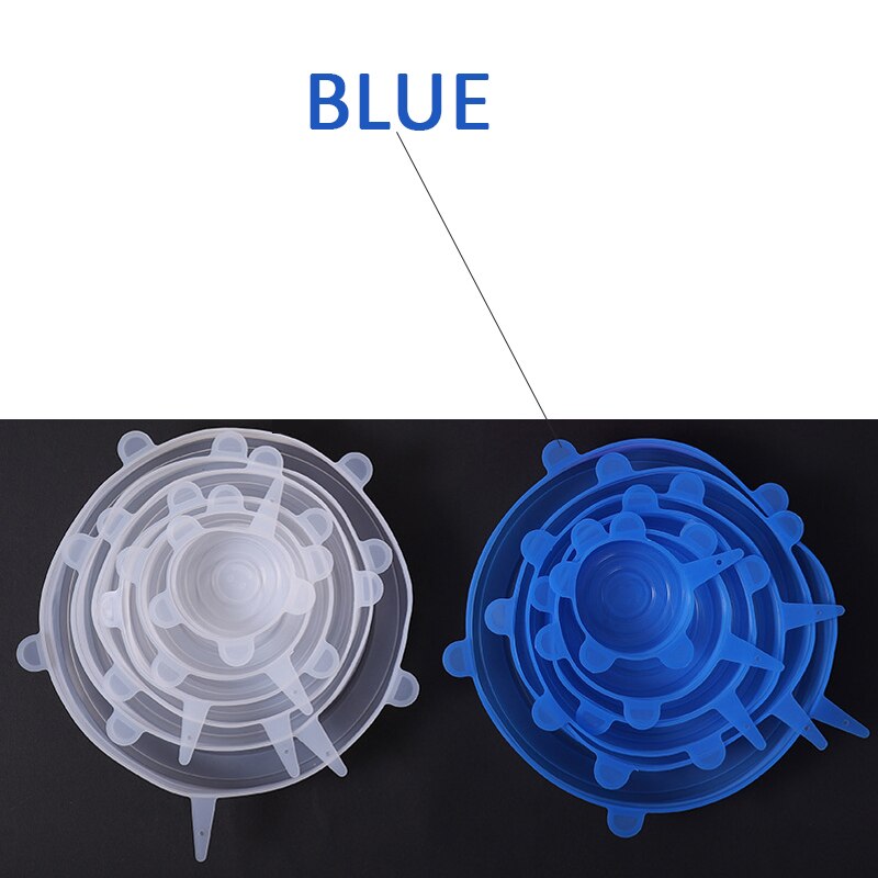6 stuks/set siliconen rekdeksels universele deksel siliconen kom pot deksel siliconen deksel pan koken voedsel vers deksel magnetron deksel: 6 stuks blauw