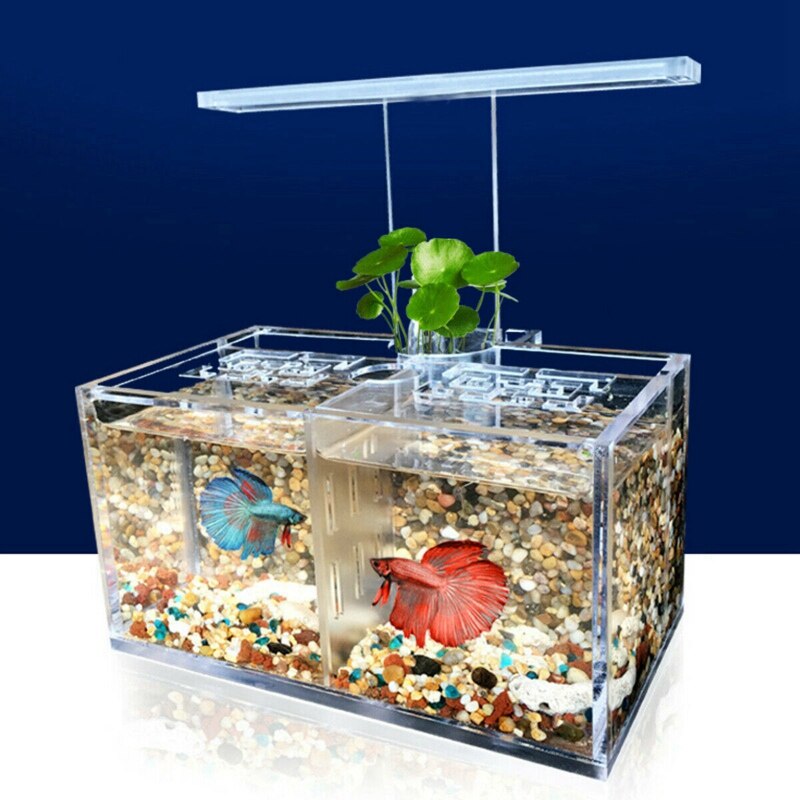 Aquarium LED Acrylic Betta Fish Tank Set Mini Desktop Light Water Pump Filters-Triple