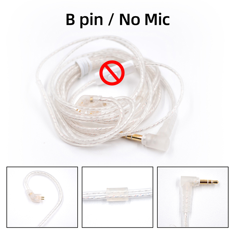 Cable plano de actualización KZ ZS10 ZSN EDX Pro de cobre libre de oxígeno de alta pureza, 2 pines, 0,75/0,78mm, Pin B/C, alambre OFC plateado de 3,5mm: B Pin No Mic Silver