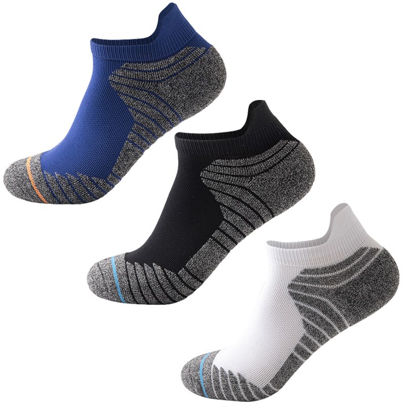 Heren hardloopsokken katoenen compressie fietssokken elite hardloopsokken basketbal fietssokken lage hardloopsokken: Blauw zwart wit