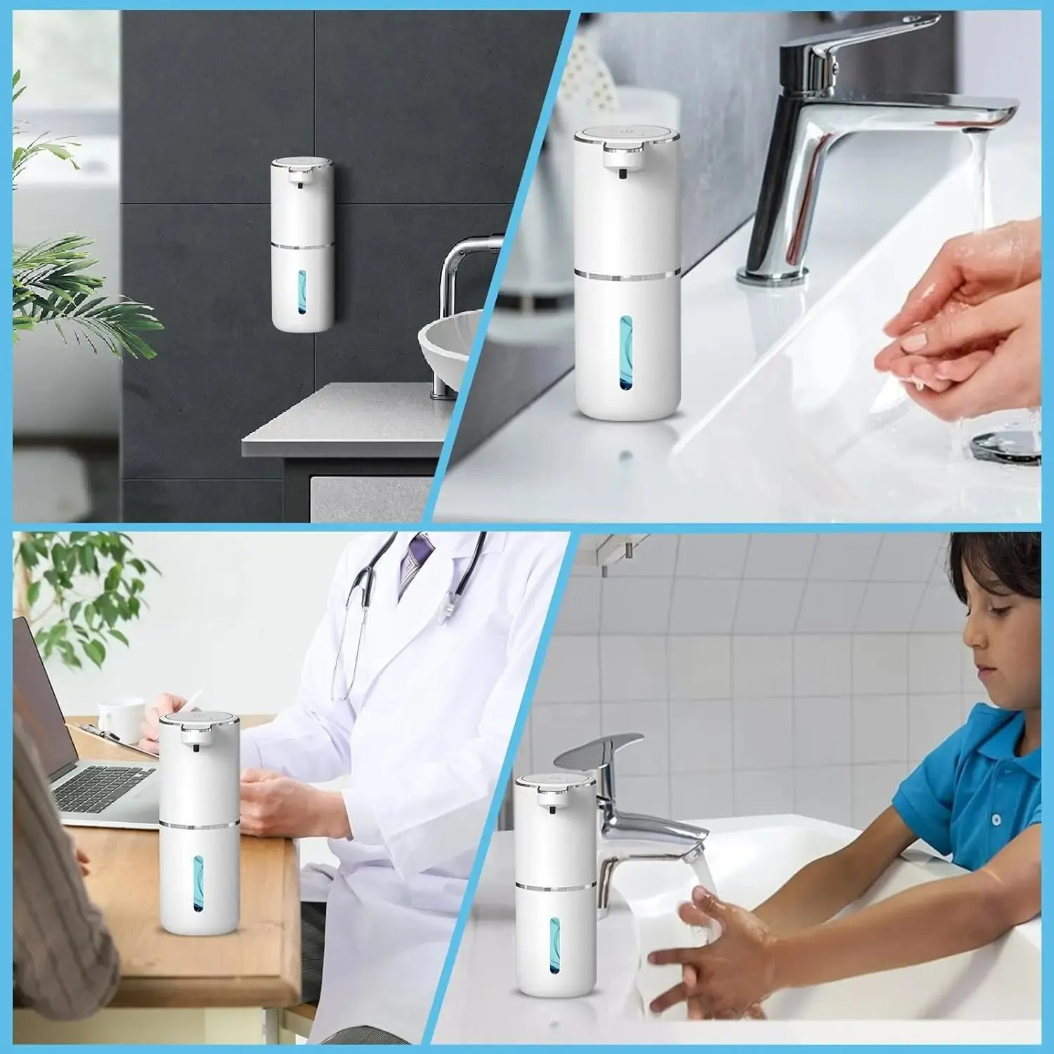 Distributeur automatique de savon moussant sans contact, 380ml, Rechargeable par USB, électrique, 4 niveaux réglables