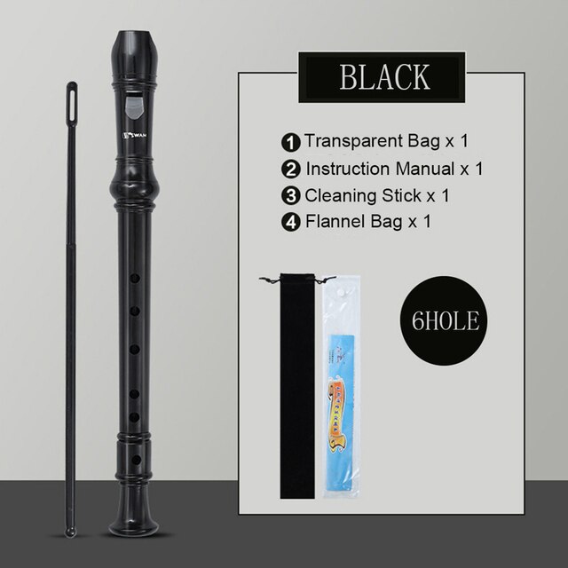 6/8 Holes Long Flute Soprano Recorder Flute Instrument For Children Educational Tool Beginner C Key Unique Sound Structure: BLACK 6 6Hole