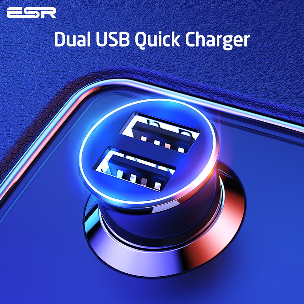 Esr dubbele usb autolader 17w snel opladen autolader autolader voor iphone samsung 5v/3.4a usb autolader telefoonlader