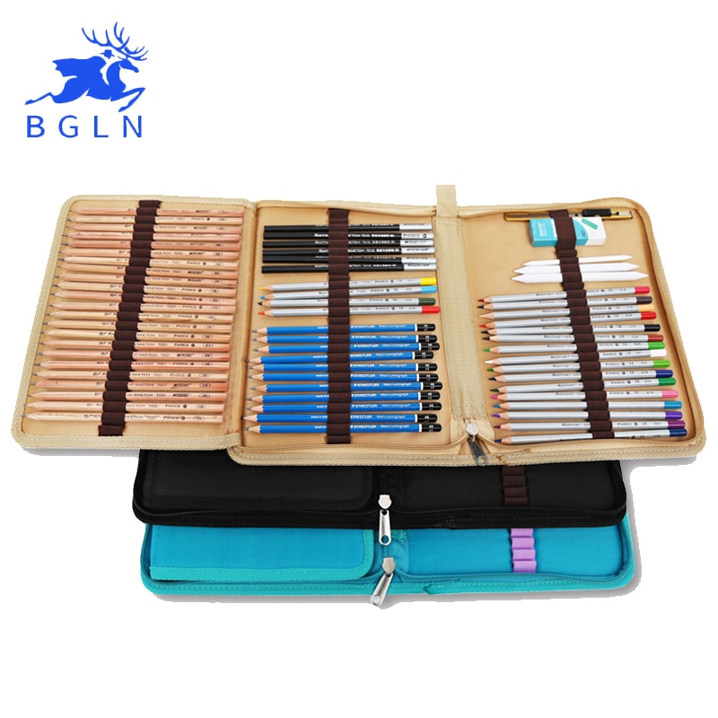 Bgln canvas pennor skiss målning påse väska 72 hål skolpennfodral vikt borstfodral med blixtlåsficka konsttillbehör
