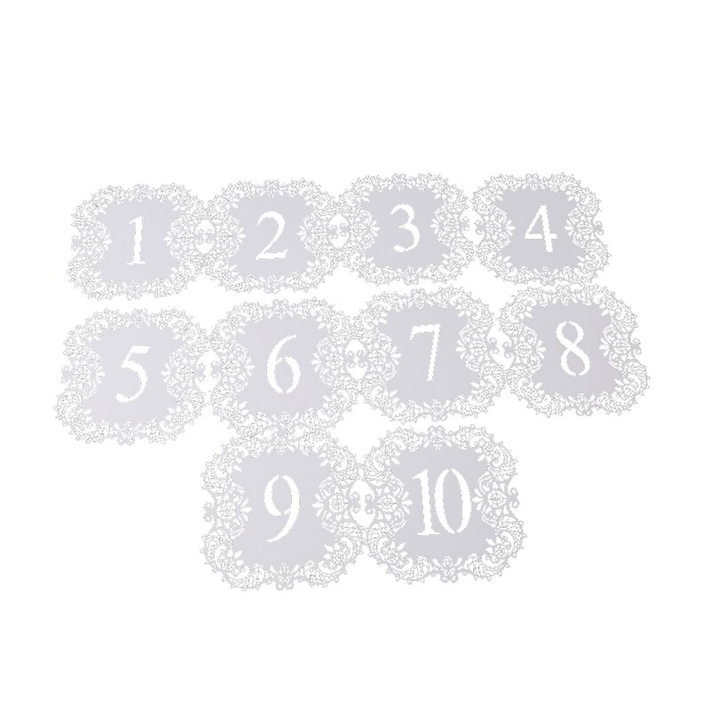 10 stuks/pak ivoorkleurige holle kant tafelnummer tafelkaarten bloemstuk rustieke bruiloft middelpunten vintage bruiloft decoratie: 1
