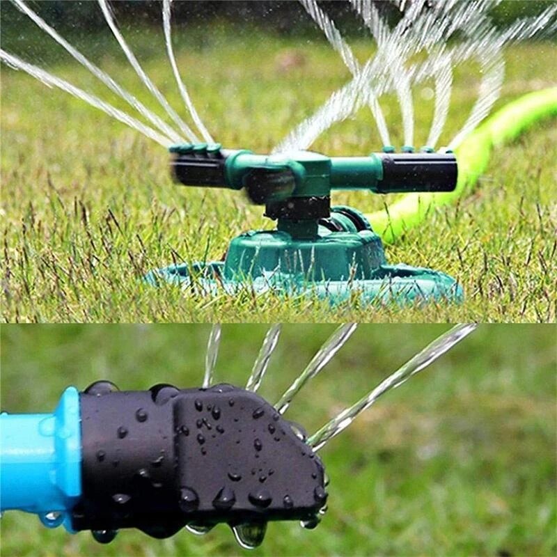 Hagesprinklere automatisk vanning gress plen 360 gradere roterende vannsprinkler 3 våpen dyser hage vanningsverktøy