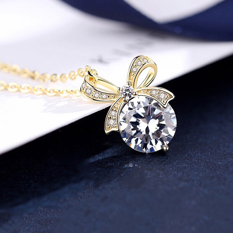 Fijne Strik Hanger Ketting Inlay Shiny Ronde Zirkoon Mode Esthetische Sieraden Voor Vrouwen Bruiloft Verjaardag