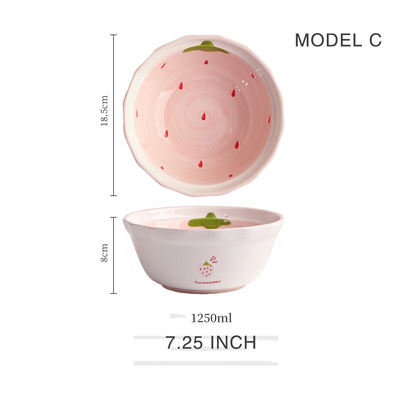 Ceramic Dinnerware Set Pink Dish Soup Spoon Noodle Plate Mug Food Bowl Girls Favor Easily Clean Home Use 1 Pcs Strawberry Style: Model C