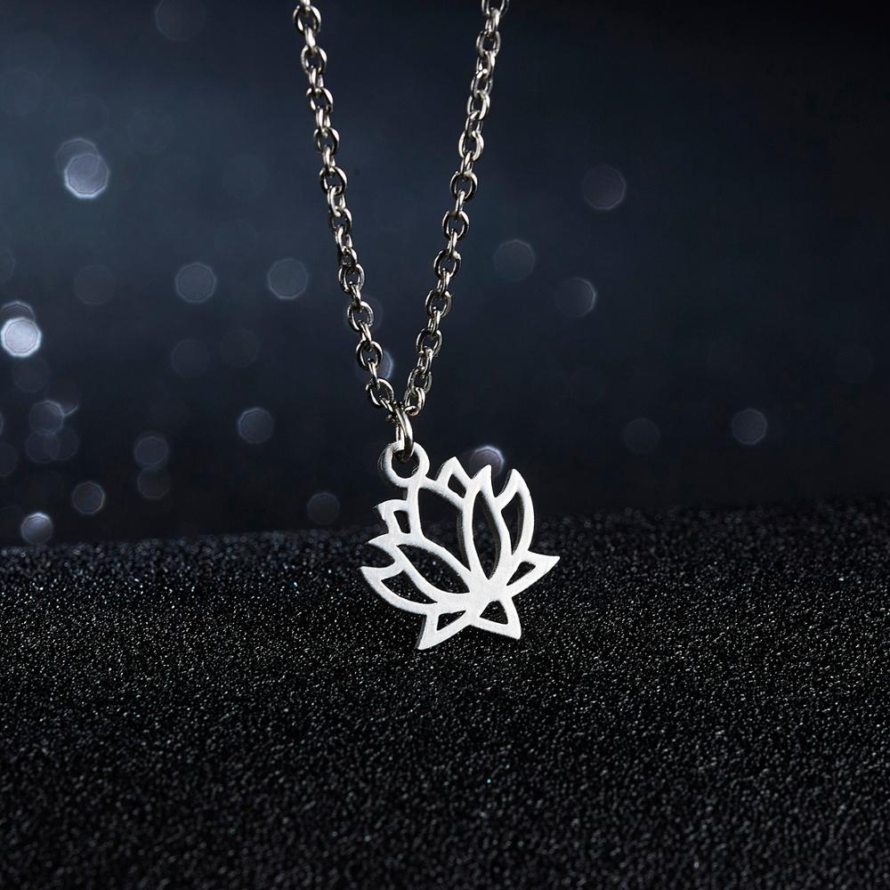 Women Yoga Lotus Pendant Necklaces Stainless Steel Elephant Cat Dream Catcher Choker Long Chain Necklace Jewerly: Yoga Lotus