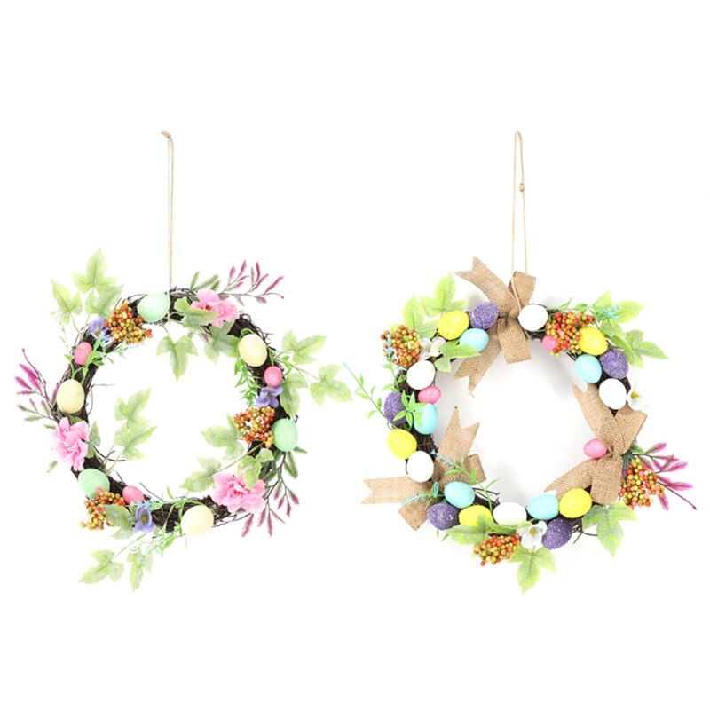 Corona de huevos de Pascua para decoración de puerta delantera, Cruz de ratán Natural, Primavera, boda, adorno de pared para puerta, 2022