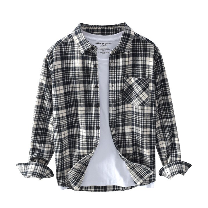 Ropa De Hombre, camisa a cuadros De algodón para Hombre, camisa De manga larga ajustadas coreanas, camisa informal De franela De algodón