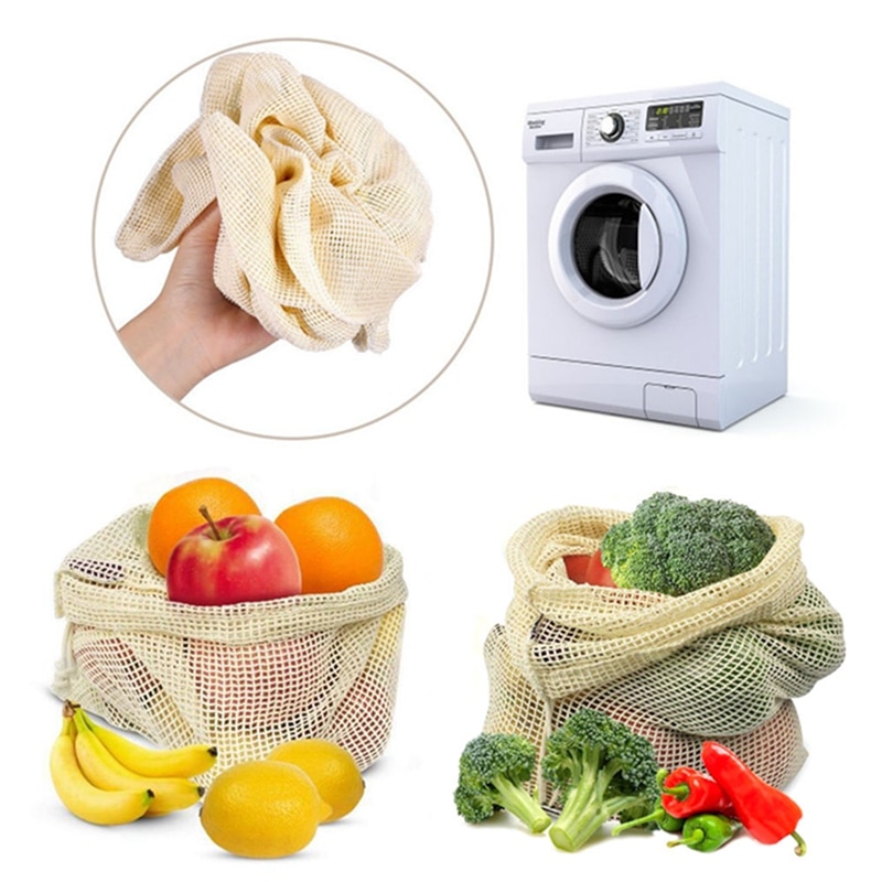 Eco Vriendelijke Herbruikbare Produceren Tassen Herbruikbare Biologisch Katoen Mesh Zakken voor Fruit Groente, Winkelen Handtas Lange Handvat Netto Tote