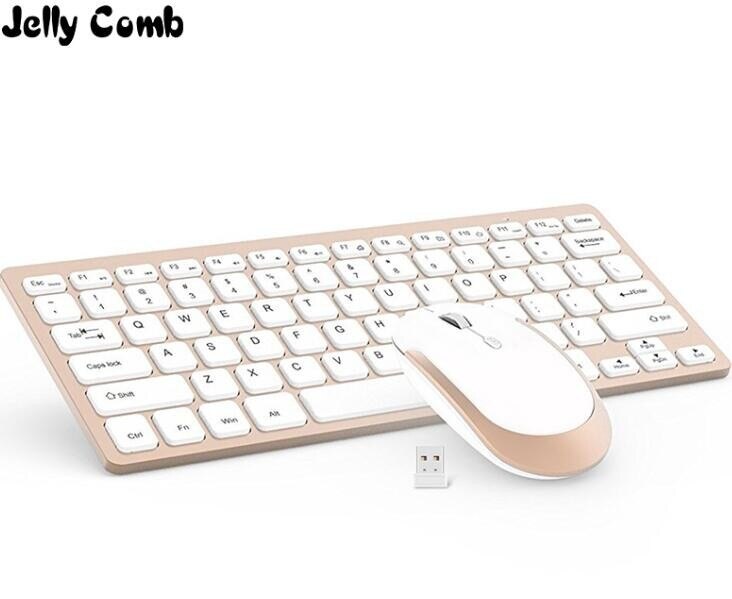 Jelly Comb 2.4GHz Wireless Keyboard Mouse Combo Ultra Slim Compact Portable Keyboard Mice Set For Windows 7/8/ XP/ Vista/10: white  gold 