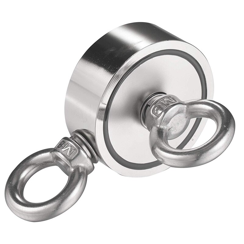 PTSNET, imán de pesca de neodimio de diámetro de búsqueda de doble cara D48/60/75/94mm de diámetro, redondo 2 con Eyebolt 120/200/300KG