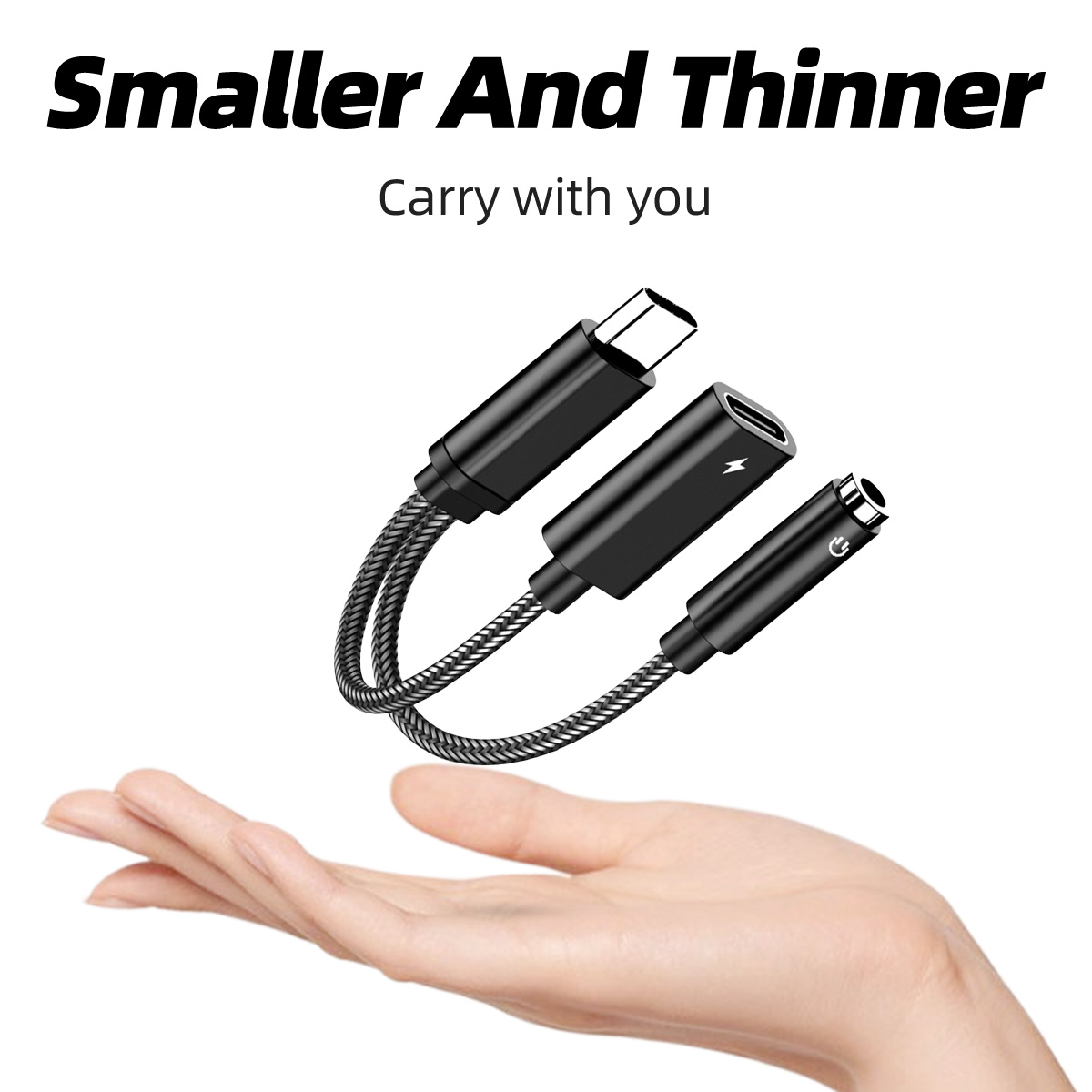 2 in 1 USB Type C to 3.5mm Headphone and Charger Adapter, USB C to C Aux Audio Jack Hi-Res DAC and Fast Charging Cable