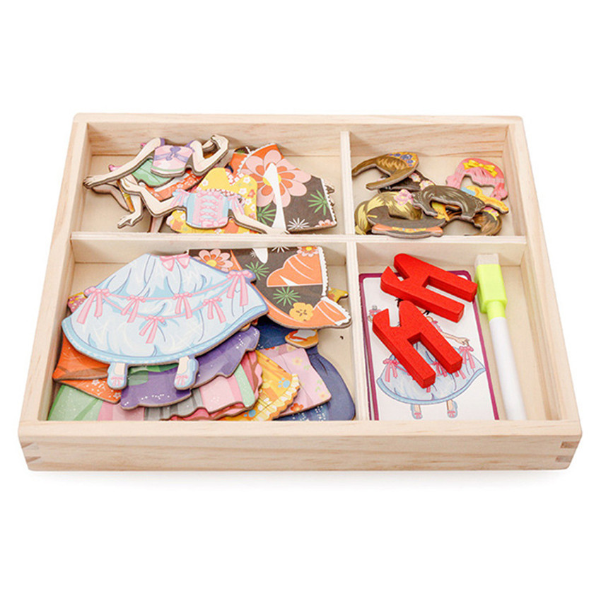 Meisjes Dressing Jigsaw Educatief Speelgoed Wodden Puzzels Prinses Puzzel Tekentafel Magnetische Puzzels