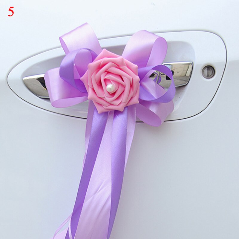 1 Pc Deurgrepen Mooie Party Festival Supplies Achteruitkijkspiegel Trouwauto Bloem Knoop Lint Decoraties 12 Kleuren 17x35cm: 5