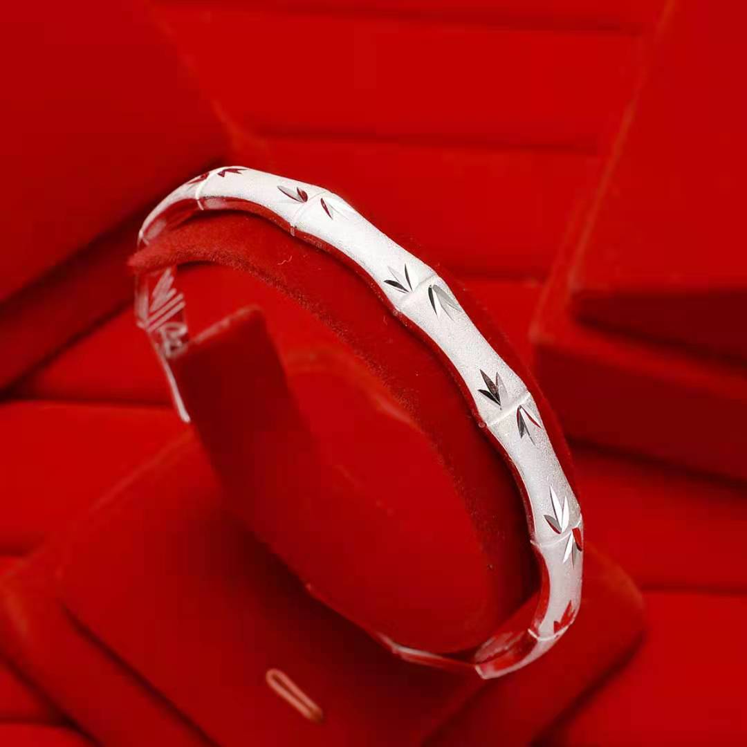 Bella elegante matrimonio in argento Sterling 925 bracciale rigido donna uomo braccialetti di bambù gioielli classici di alta qualità