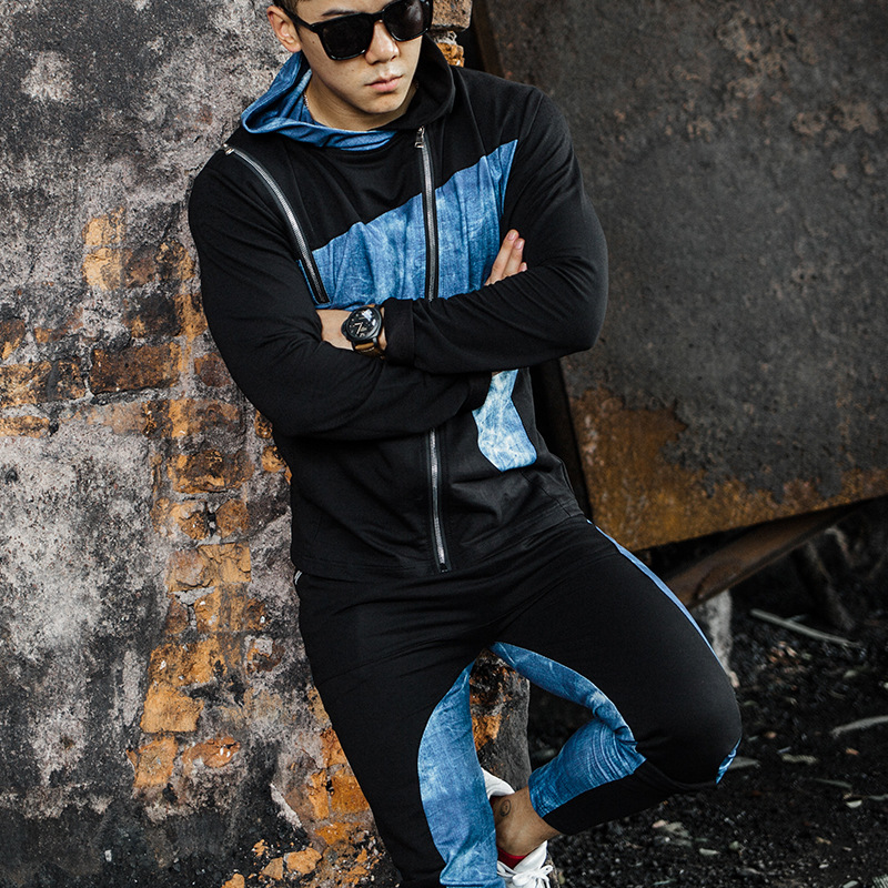 Trajes deportivos para hombre, Fitness, chaqueta de aspecto delgado, pantalones de , estilo callejero, entrenamiento de ocio, estampado, abrigo Casual, entrenamiento de gimnasio