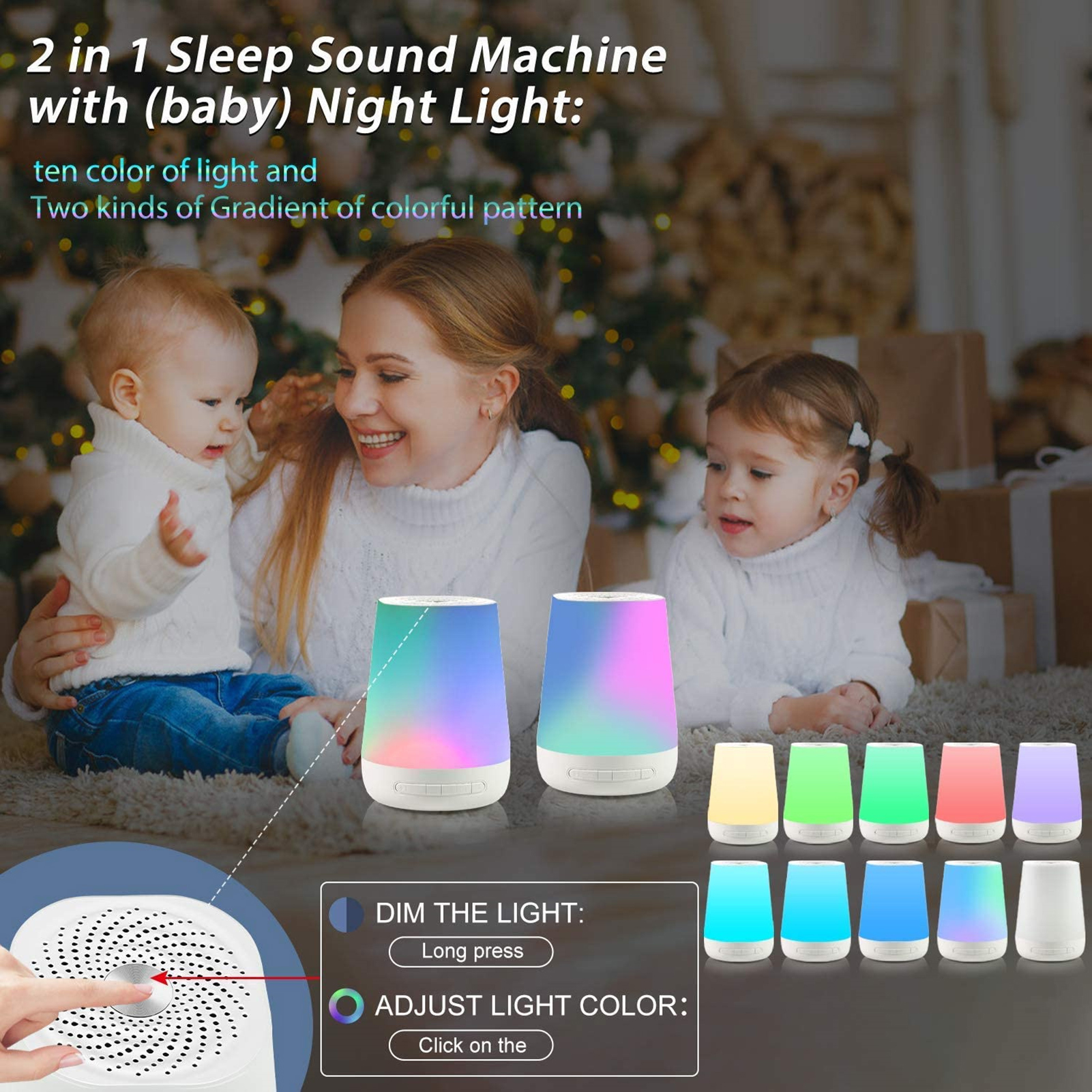 MBZ085 White Noise Machine Baby Sleep Sound Machine Colorful Night Lights 28 Soothing Sounds with 3.5mm Headphone Jack
