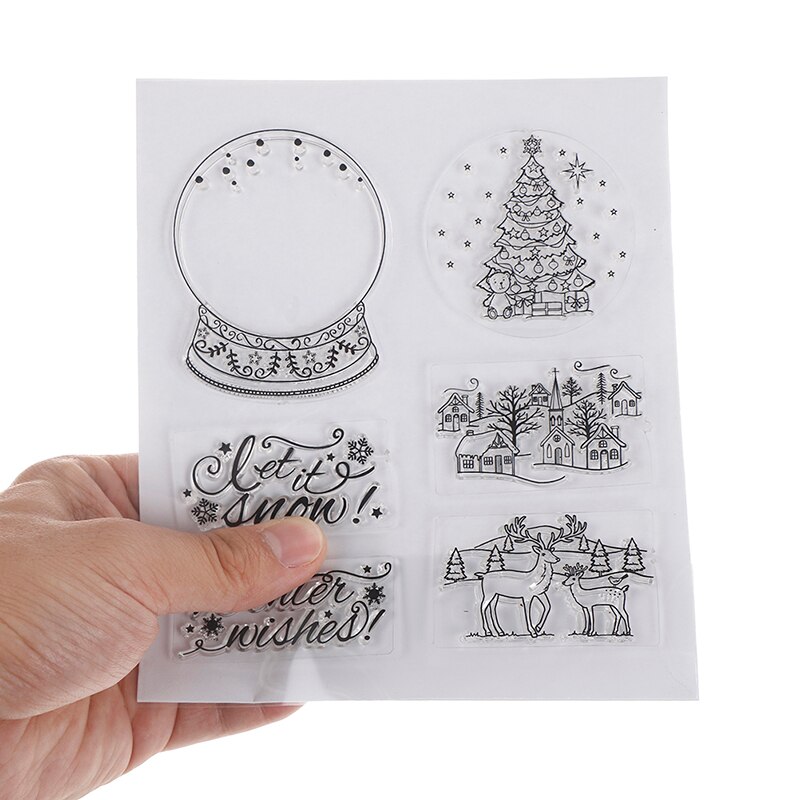 Baggrund juletræsstempel diy legetøjskort silikone rulle gennemsigtige klare frimærker til børn