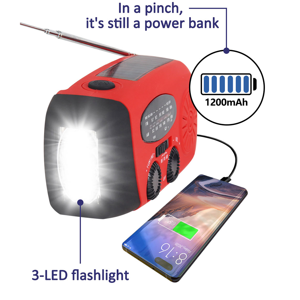 Multifunctional Hand radio Solar Crank Dynamo Powered AM/FM/NOAA Weather Radio Use Emergency LED Flashlight Power Bank solar