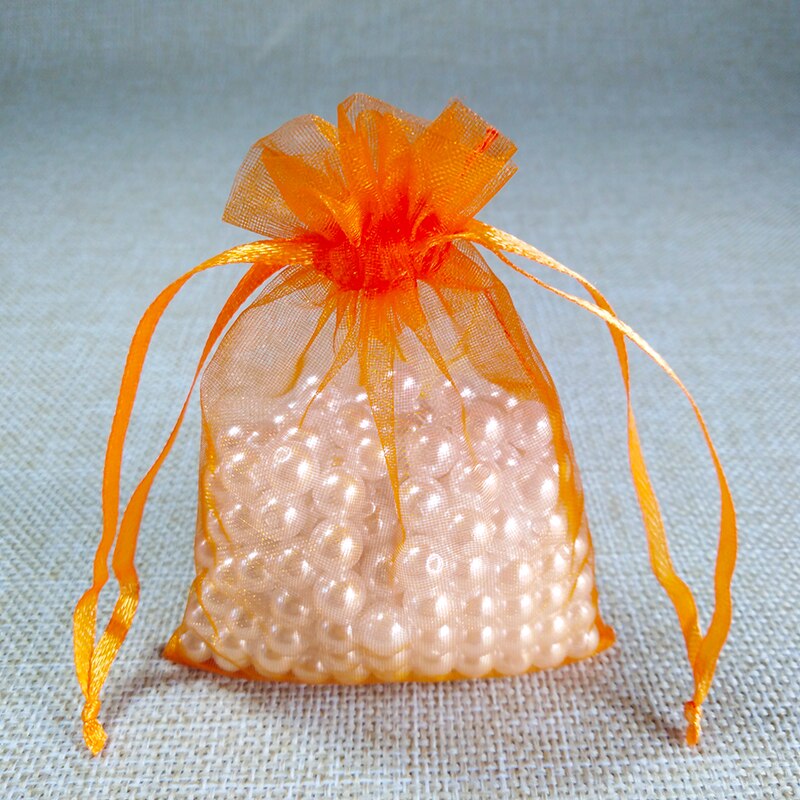 100pcs/lot 5x7 7x9 9x12CM Organza Bags Wedding Party Christmas Decoration Drawstring Bag Pouch Jewelry Packaging Bags: 7x9cm / Orange
