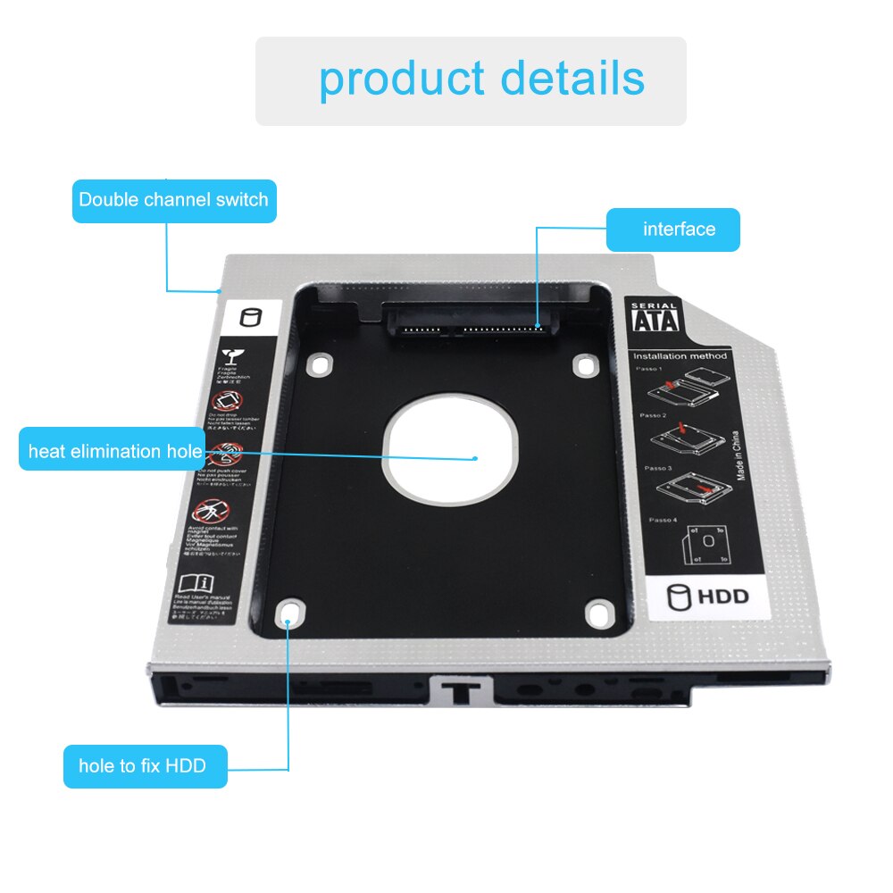 5 st tishric optibay universal 2nd ssd hdd caddy 9.5 12.7mm sata 3.0 hårddisk box hölje 2.5 för laptop dvd-rom
