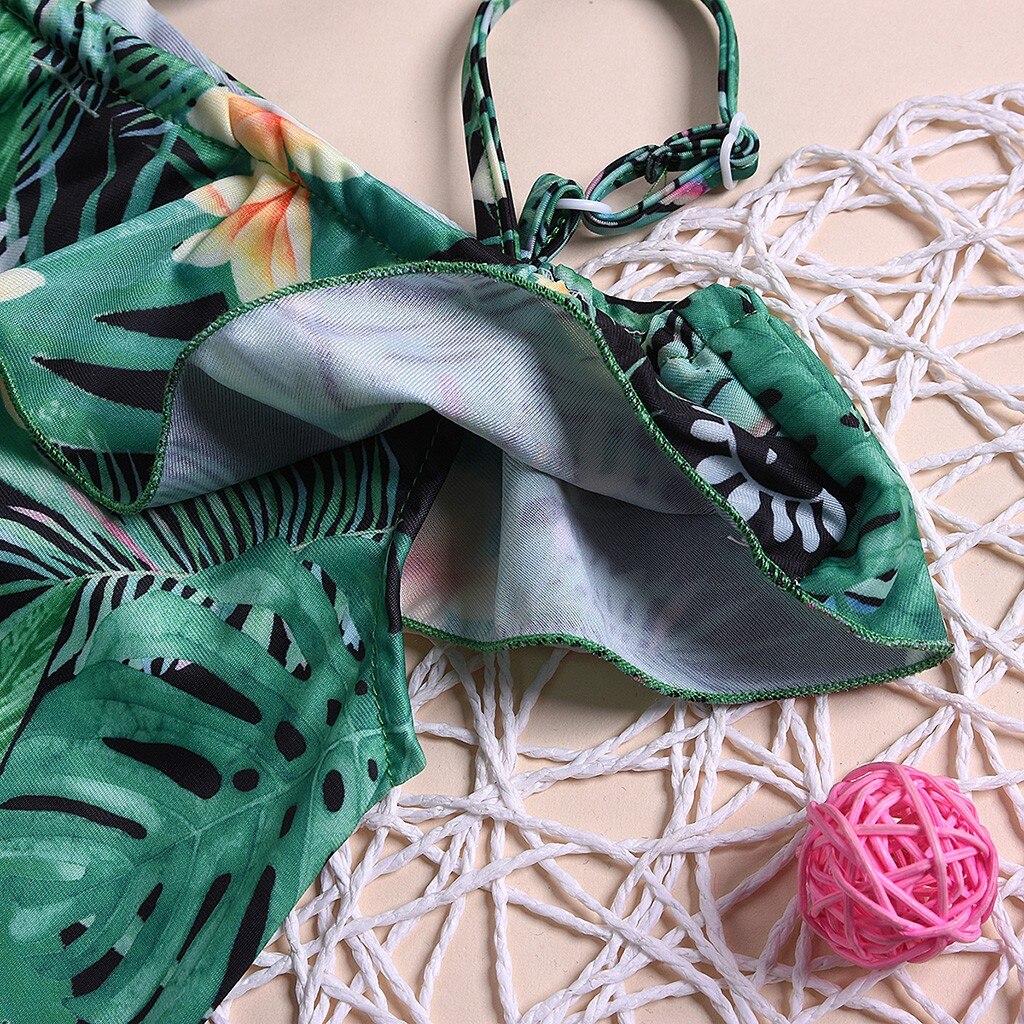 Sommar barn baby badkläder volang hängsel blomma tryckt bikini baddräkt för små barn pojkar flickor söt baddräkt