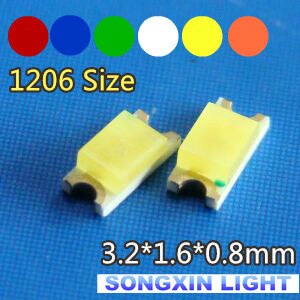 1206 smd led 3216 6 værdier x 100 stk = 600 stk rød / grøn / blå / hvid / gul / gul (orange) diode lys r / g / b / w / y / a størrelse 3.2*1.6