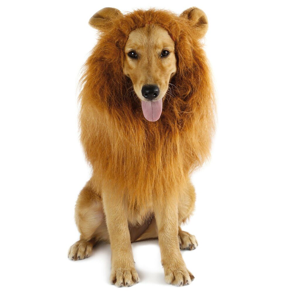 Pet Costume Lion Mane Wig with/without Ears for Large Dog Halloween Clothes Fancy Dress up DIN889