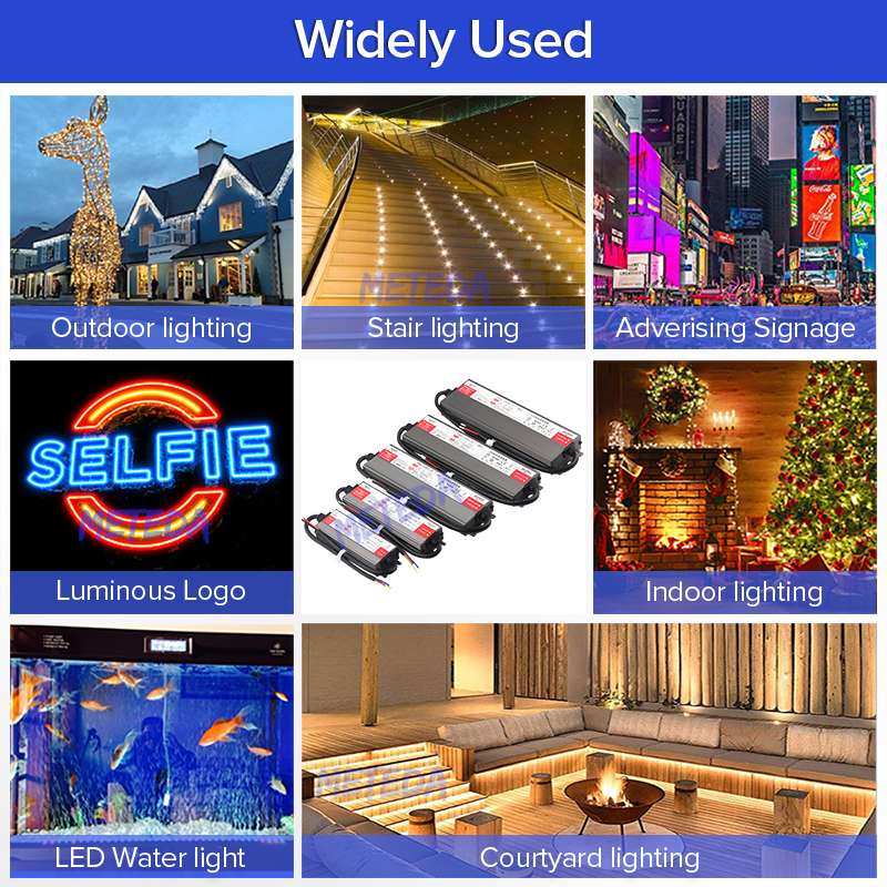 Transformador de iluminación de fuente de alimentación impermeable IP67 AC100V ~ 277V a DC 12V 24V Controlador LED 100W 200W 300W 400W 500W adaptador para exteriores