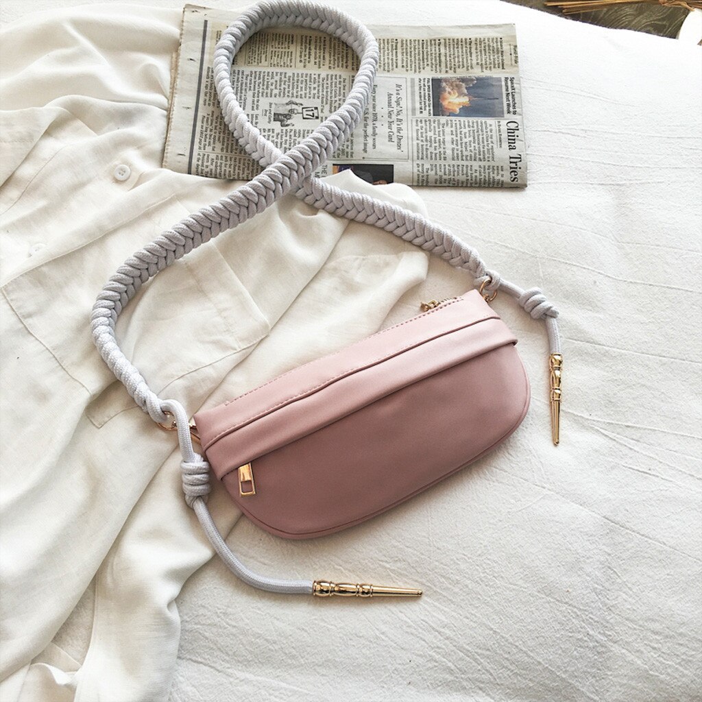 Kvinner glidelås lær vevd kjede skuldervesker crossbody bag brystvesker fanny pakke til kvinner midje posere #15: C
