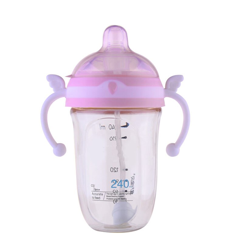 Good Healthy Dual Use Baby Bottle Straw Style Drinking Cup Anti-choking Fall Resistant Feeding Nursing Bottle: pink 240ml