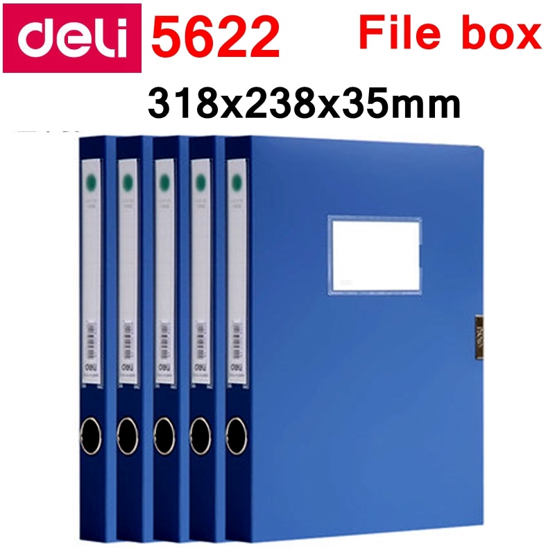 5PCS/LOT Deli 5622 5623 A4 file box documents box file case with Plush clasp 35mm 50mm Color blue & black