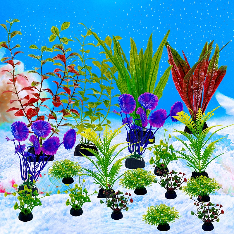 18pc akvaariosimulaatiota kasvi akvaario keinotekoinen sisustus kasvit koriste vesi ruoho akvaario kulho muovikoristelu: Keltainen