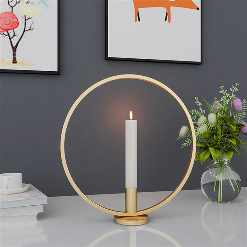 3D Geometric Nordic Round Simple Style Black Candlestick Tea Light Holder Home Table Candlelight Dinner Decoration Iron Metal