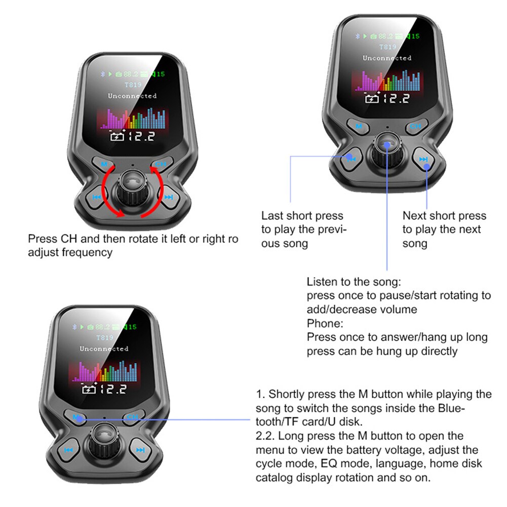 Car Handsfree Wireless Bluetooth Kit FM Transmitter LCD Car MP3 Player USB Charger FM Modulator Car Accessories