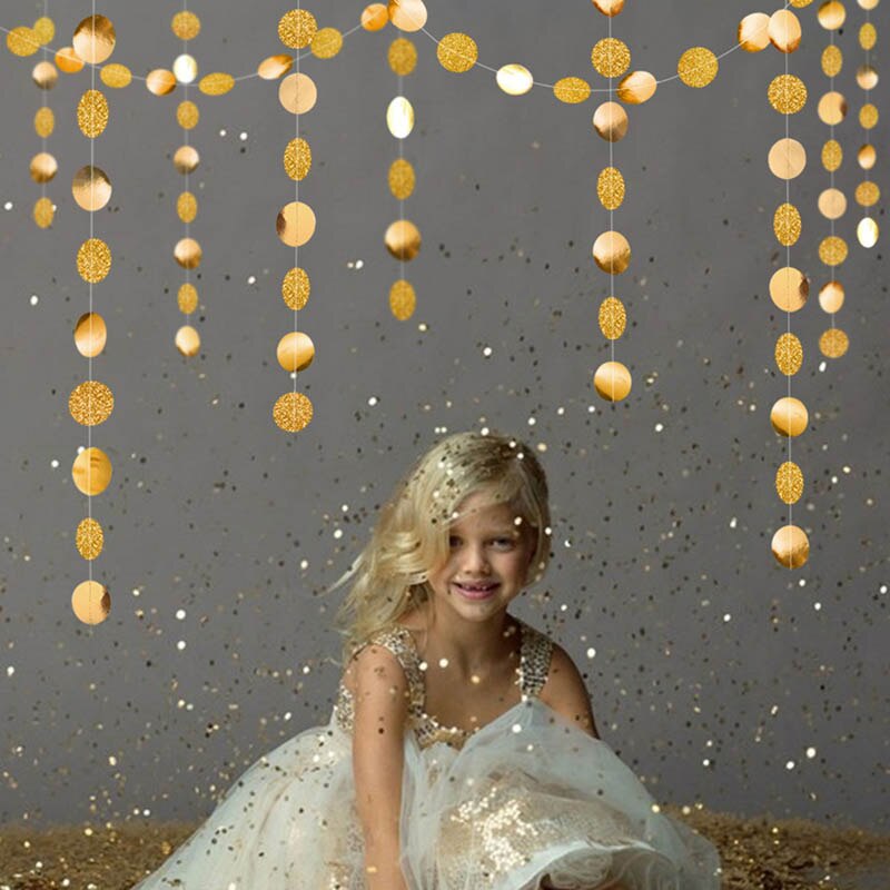 4 M Papier Guirlande Banner Glitter Gors Touwtje Cirkel Gordijn Kwasten Party Achtergrond Xmas Wedding Verjaardagen Baby Shower Decor: gold